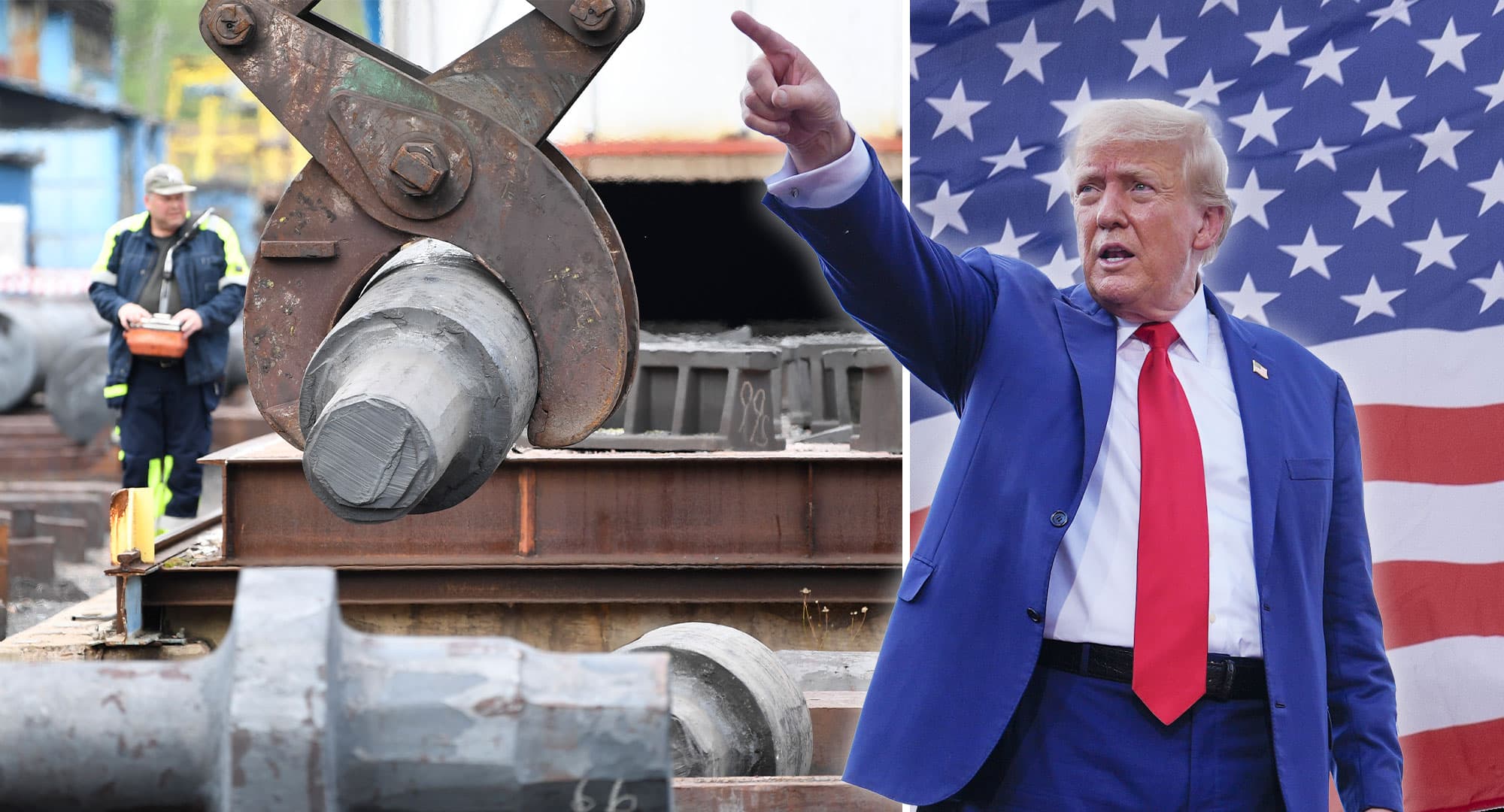 President Trump vill införa skyddstullar. Något som påverkar Björneborg Steel, som varslar 42 anställda. Foto: TT (montage)