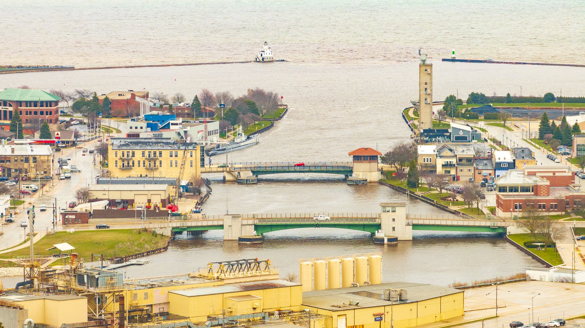 Manitowoc ligger intill Lake Michigan utmed Manitowocfloden. Foto: Daniel Kramer