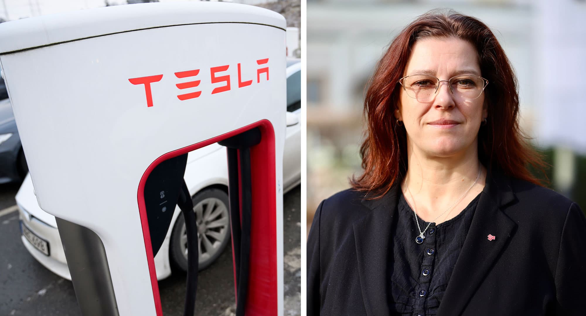 Ulrika Nilsson, Sekos avtalssekreterare, säger att målet är att Tesla inte ska få upp några fler laddstolpar innan de tecknar kollektivavtal. Foto: TT & Alan Kartal