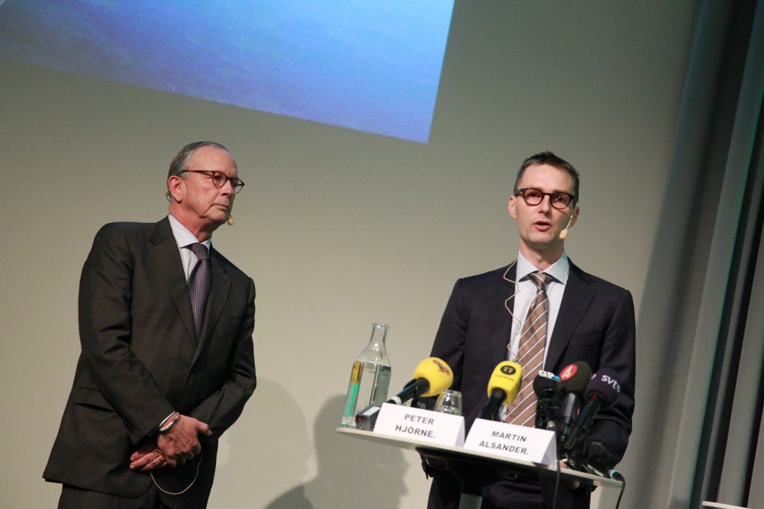 Stampens styrelseordförande och huvudägare Peter Hjörne och koncernchef Martin Alsander . Foto: Frida Winter / TT 