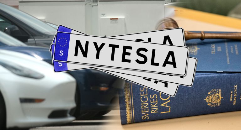 Tesla vill se frågan om registreringsskyltarna prövad i Högsta domstolen. Foto: TT (montage/arkiv).