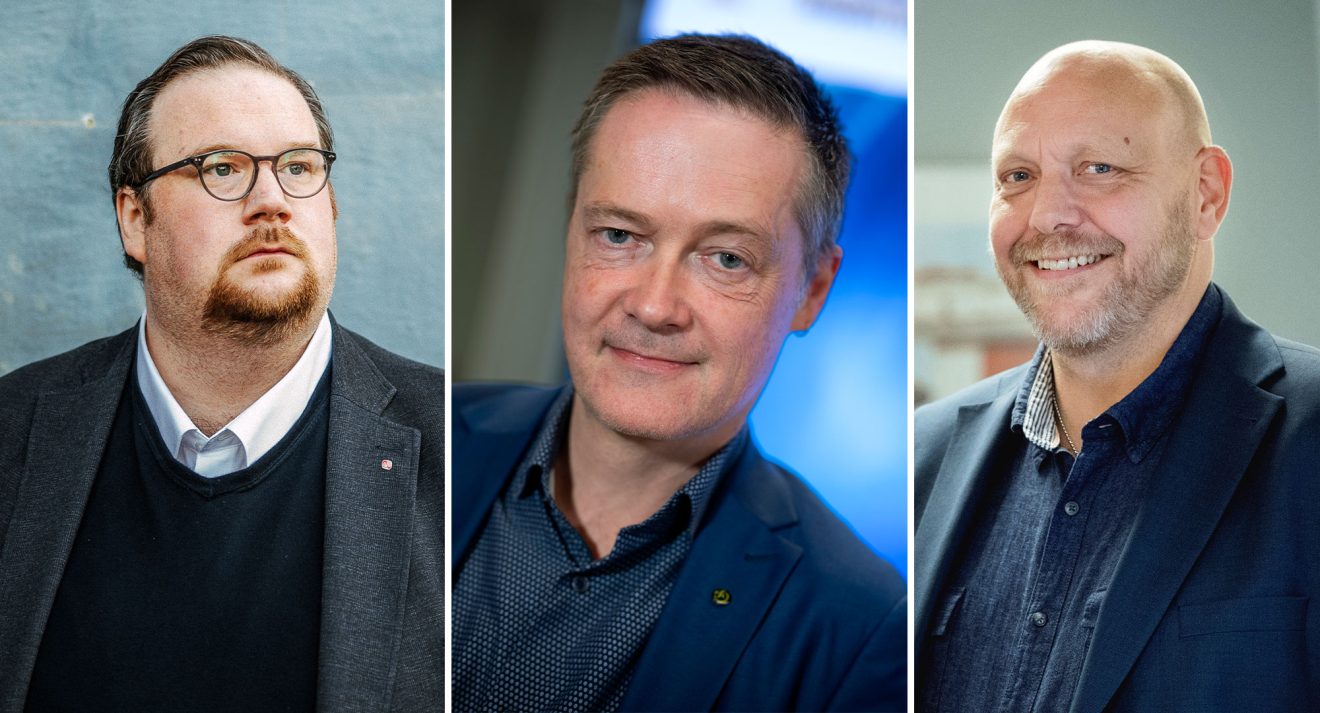 Simon Petersson, Per-Olof Sjöö och Pontus Georgsson medverkar alla i DA:s poddserie om avtalsrörelsen. Foto: DA/TT