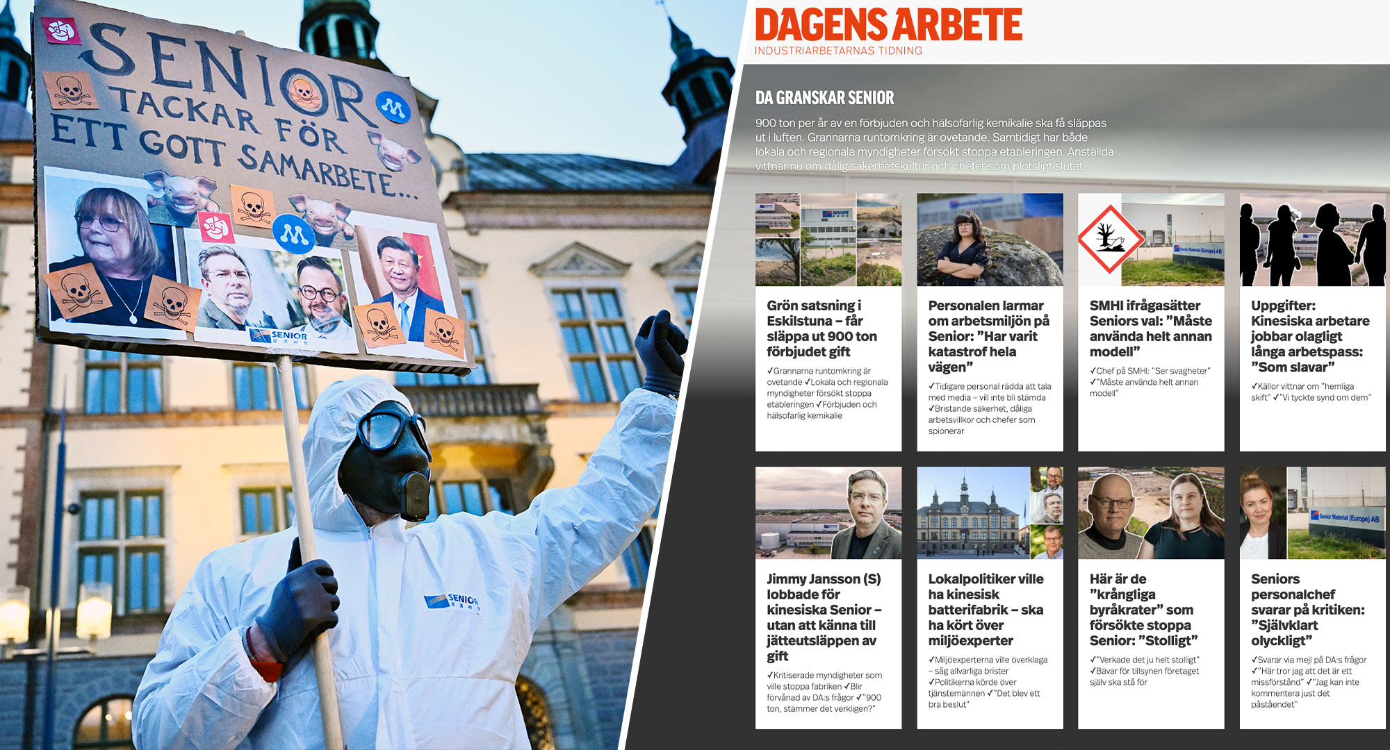 Det råder oro i Eskilstuna. Efter att DA avslöjat Seniors planer att använda och släppa ut stora mängder metylenklorid har lokalbefolkningen vid flera tillfällen demonstrerat mot företaget. Foto: TT & DA