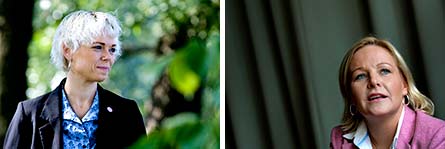 Josefin Brink (V) och arbetsmarknadsminister Hillevi Engström (M). Foto: SCANPIX